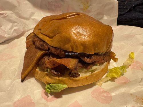 Le O.A.B. - double smashed burger patties with vegan bacon  at Dirty Vegan Burgers - Cloud Kitchen in Vincennes