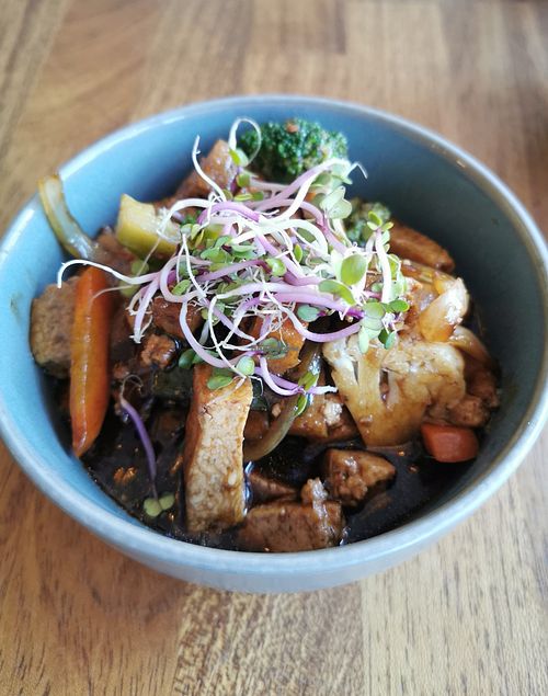 Fried tofu with vegetables at KobKun in Ry