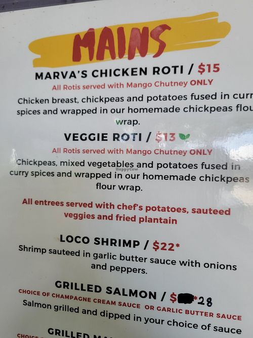 Veggie roti on menu at Trellis Bay Market Bar & Grill in Beef Island