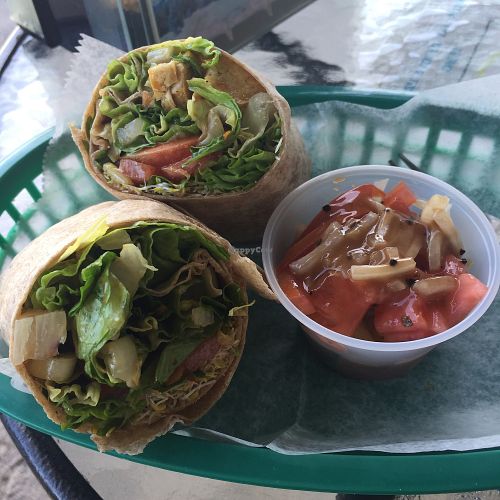 Thai chicken wrap made vegan with tofu. Packed with delicious tofu!  at Eco Eats in Key Largo