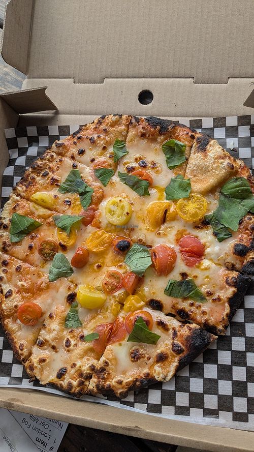 Margherita pizza with vegan cheese at The Shed in West Vancouver