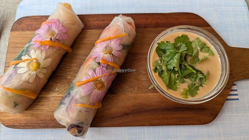 Summer rolls with satay sauce (starter) at All Good Things Vegan in Paignton
