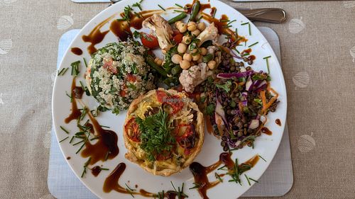 Quiche Phoenix with three salads (main) at All Good Things Vegan in Paignton