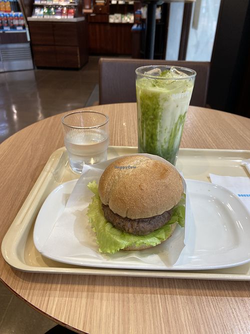 Soy meat burger and iced soy matcha latte (M size)   at Doutor in Hiroshima