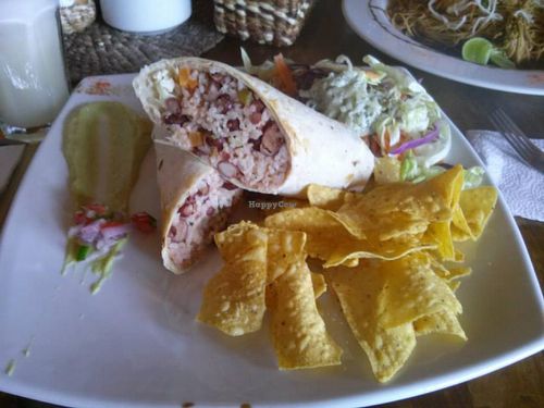 Burrito at Tiki Limbo. This had beans, rice, broccoli, carrots, maybe coconut milk? Not your typical Mexican burrito, but still ok. at Tiki Limbo in Montanita