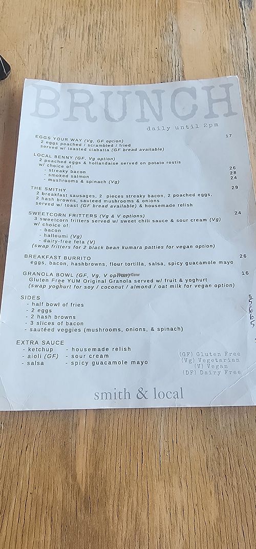 Brunch menu  - Feb 2025 at Smith & Local Parua Bay in Parua Bay