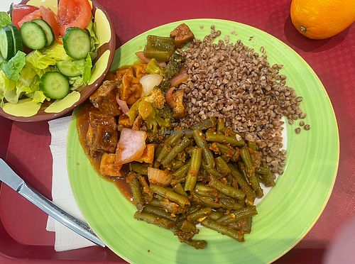 Meal combo of beans, buckwheat and tofu broccoli and salad  at East Dining Hall - NYU in Abu Dhabi