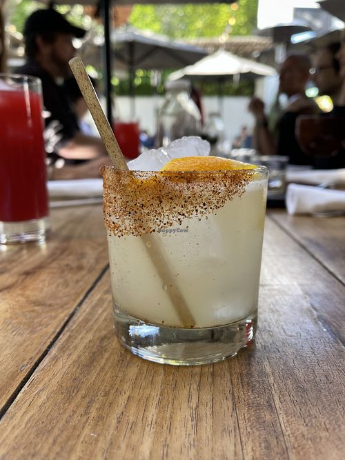Purista no agave with spicy salt rim and mezcal  at Gracias Madre - WeHo in West Hollywood