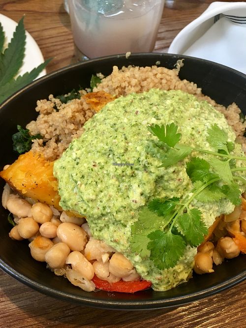 The tres bowl - quinoa, kale, roasted squash, pesto cashew crème, white beans, peppers and onions. Delicious! at Gracias Madre - WeHo in West Hollywood