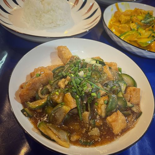 Eggplant tofu stir fry at Ban Yan Restaurant in Vang Vieng