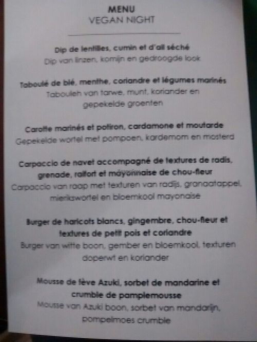 monthly vegan night menu at Aub-svp in Brussels