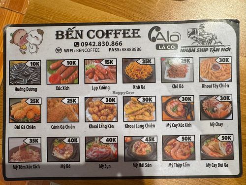 Food menu  at Bến Coffee in Cao Bang