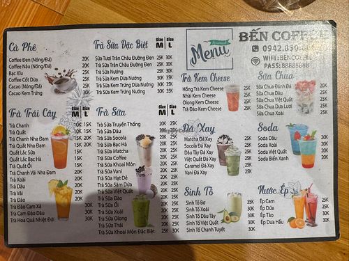 Drink menu  at Bến Coffee in Cao Bang