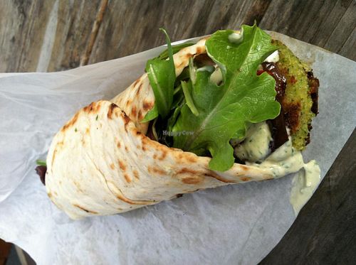 Vegan falafel wrap! at Wolf and Bear's - Food Cart SE 28th in Portland