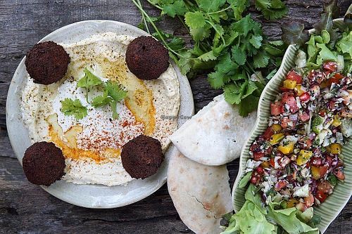 Hummus with falafel and Israeli salad at Green Gallery in Koh Phangan