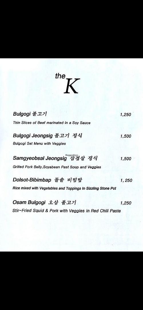 Menum at The K Korean Restaurant in Diani