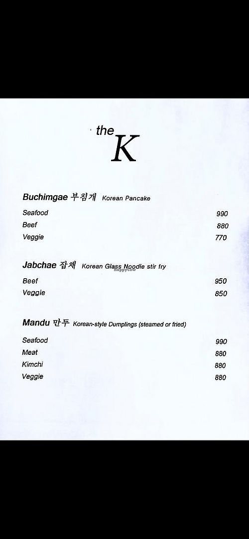 Menu at The K Korean Restaurant in Diani