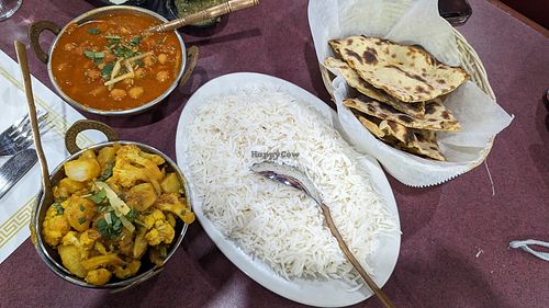 Alloo Palak & Chana Masala with Rice & Roti at The Clay Oven in Indianapolis