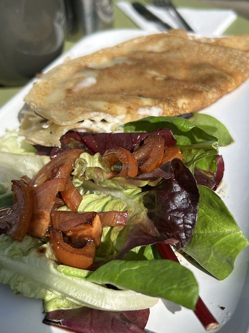 Sausage, mushroom and cheese crepe   at Delicious   in Harrogate