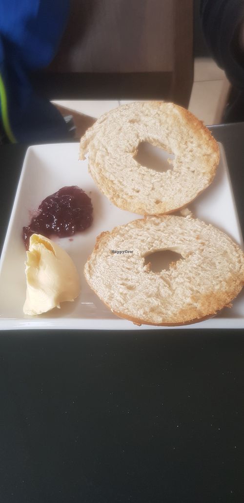 Jam and butter bagel at Delicious   in Harrogate