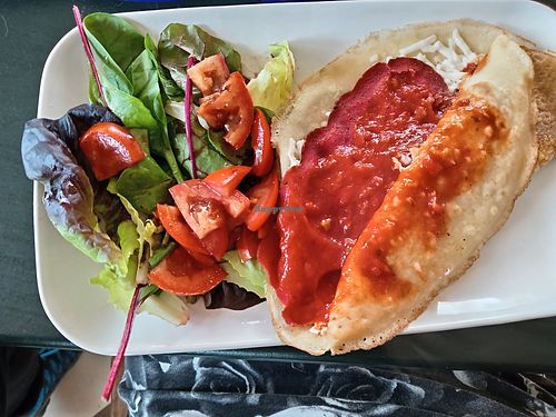 Pastrami, tomato, garlic and cheese savoury crepe at Delicious   in Harrogate