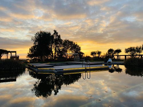 View from outside seating (at sunset) at A Tenda da Reserva  in Santiago Do Cacem