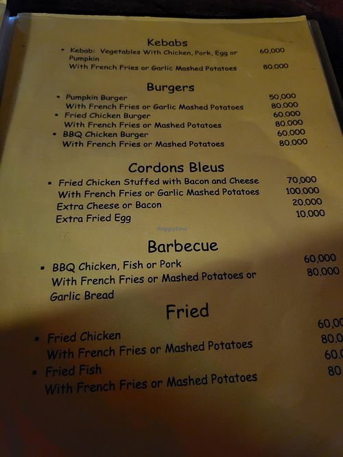 Menu at The Smiling Lao in Don Det