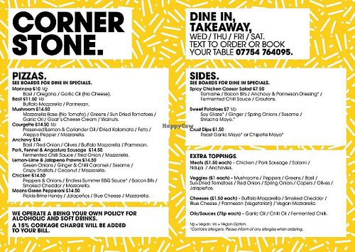 Options marked VO at Corner Stone Pizza in Nottingham