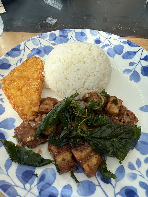 Vegan Pad kra pao with hash brown side! 160+40  at The Coffee Club in Hua Hin