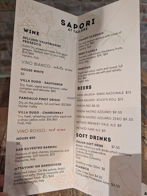 Wine list Feb 25 at Sapori at Tailors in Islington