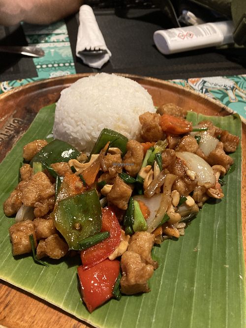 Cashew stirfry with mock meat (soy?) protein   at Bai Tong in Koh Yao Noi