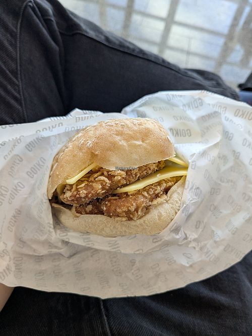Vegan burger with chicken style vegan patty and violife slice. at PMI - GOIKO in Mallorca