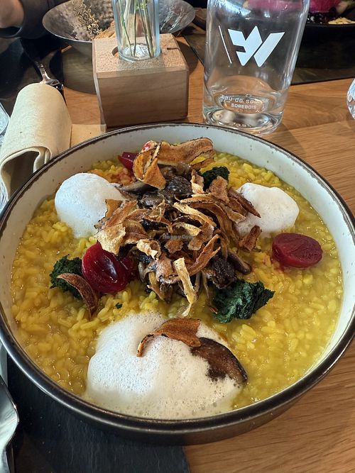 Risotto au safran poëlée forestière  at Espace Weisshorn in Zinal