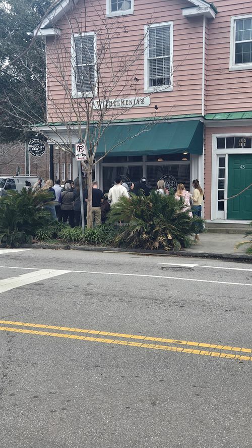 Waiting in line is out the door! at Holey City Bagels  in Charleston