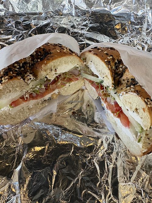 Veggie delight with vegan cream cheese $13  at Holey City Bagels  in Charleston