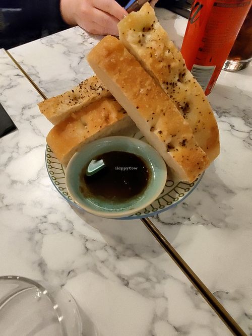 Focaccia with olive oil and balsamic vinegar at Franks in Dundee