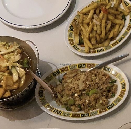 Sweet and sour tofu with vegetable fried rice  at Golden City Oriental Restaurant in Tenerife