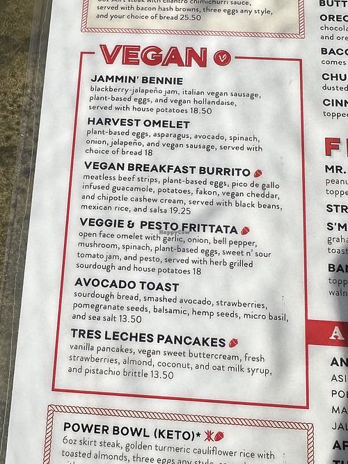 Vegan Menu  at Breakfast Republic in Long Beach