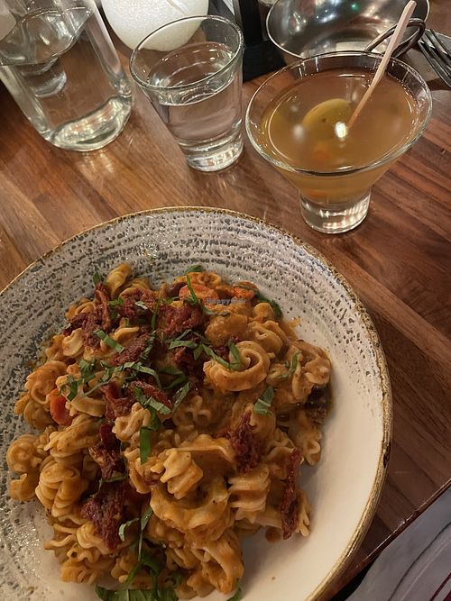 Mediterranean vegan sourdough pasta  at Von's 1000 Spirits in Woodinville
