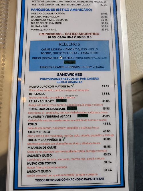 Hard to read but the black box says vegan at Catch Your Breath Coffee BAR in La Paz