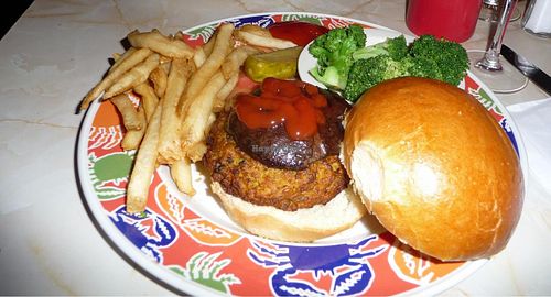 Jack Lalanne vegan burger at Ellen's Stardust Diner in New York City