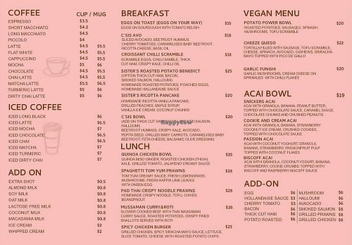 Menu Feb 2025 at C'sis Espresso in Bowen Hills