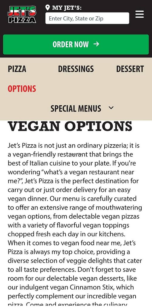 Website info. at Jet's Pizza in Hobart