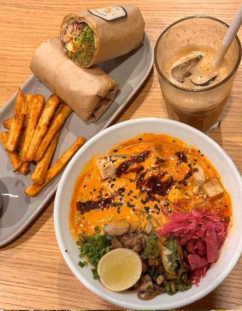 Tofu bowl, wrap and plant-milk iced coffee at Project Hum - Versova  in Mumbai