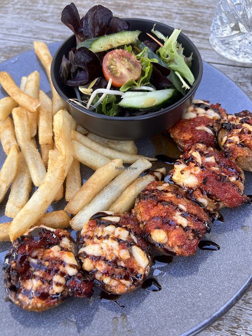 Vegan stuffed mushrooms  at Miners Gold Brewery in Beaconsfield