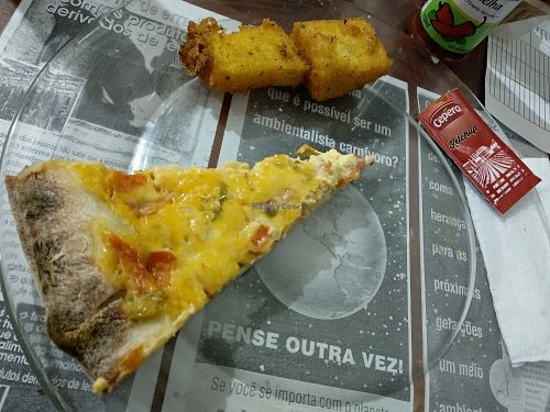 Two of several yummy Brazilian fast-food items served on the all-you-can-eat menu at Lar Vegetariano Vegan at LAR vegan in Sao Paulo