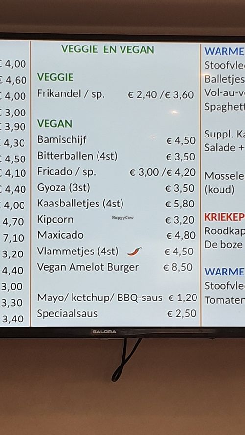 Vegan menu at Frituur Amelot Zingem - Kruisem in Kruisem