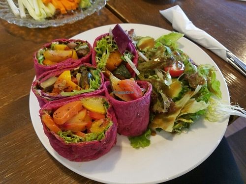 vegan roll with stir fried veggies and pesto sauce. at Backyard Cafe in Beijing