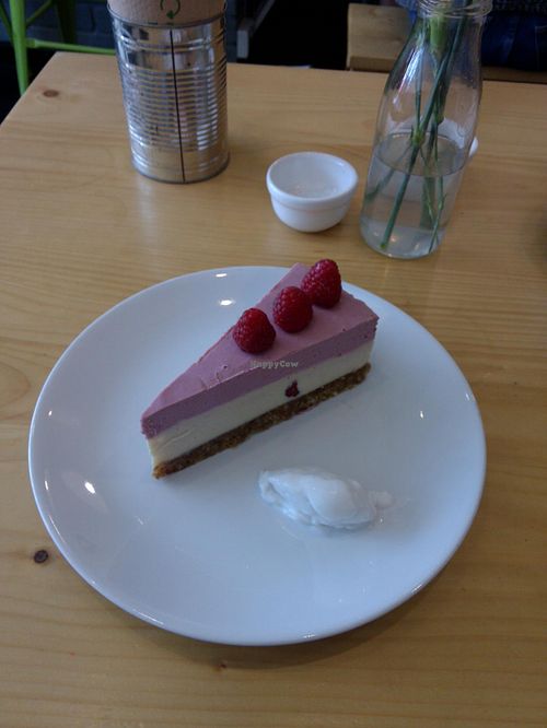 Vegan raspberry cheesecake at Wildebeest in Falmouth