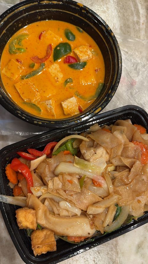 drunken noodles and panang curry  at Thai Belly in Anaheim